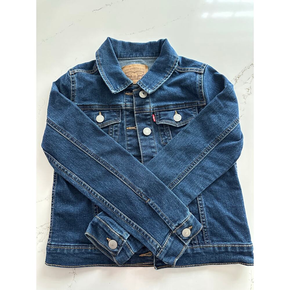 LEVI'S Youth Denim Trucker Jacket Small Cotton Blue Jean Jacket Size Small 7/8